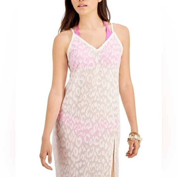 Miken WHITE Juniors' Lurex Animal-Print Midi Cover-Up Dress, size XS NWT - Picture 3 of 7